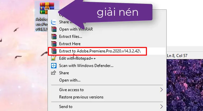 Giải nén file cài đặt phần mềm Adobe Premiere Pro CC 2020.