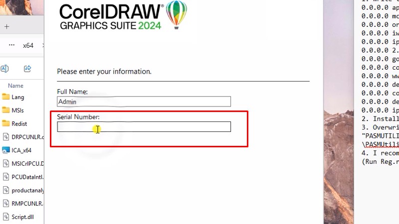 CorelDRAW 2024: Hướng Dẫn Cài Đặt Chi Tiết Từ A Đến Z 32 Dán vào ô Serial Number như hình