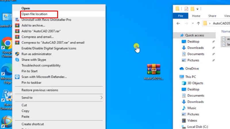 Chuột phải vào icon autocad 2007 và chọn như hình