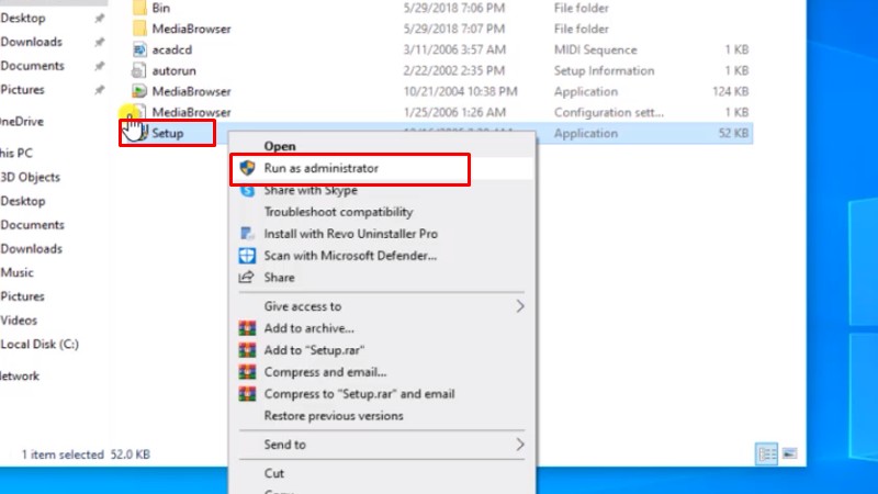 Chuột phải file  Setup và chọn Run as admin