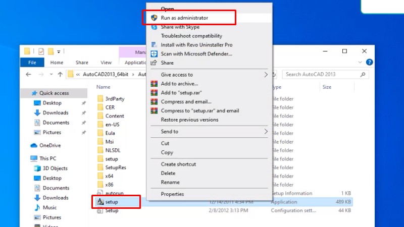Chuột phải Setup và chọn Run as admin