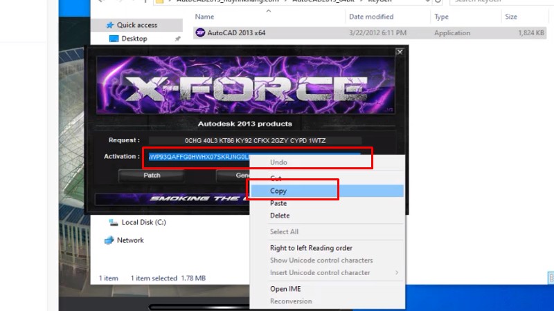 Copy Ô Activation như hình