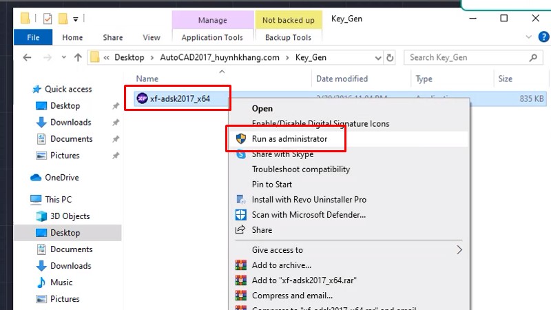 Chuột phải vào file như hình và chọn Run as admin