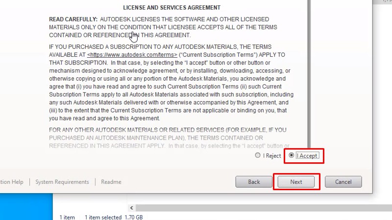 Tích vào I Accept và bấm Next