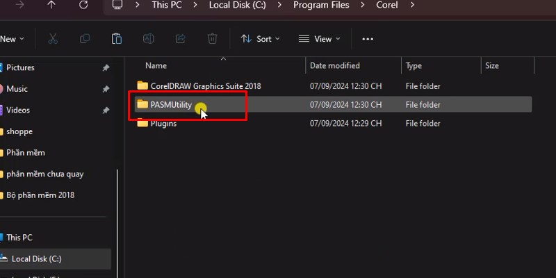 vào thư mục PASMUTILITY