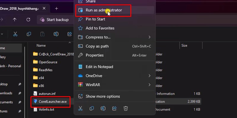 chuột phải vào file Corellauncher.exe và chọn Run As Admin