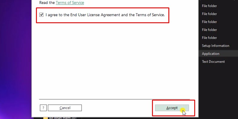 tích vô ô như hình và bấm Accept