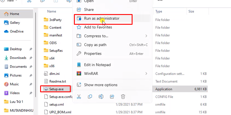 chuột phải ffile setup và chọn Run as admin
